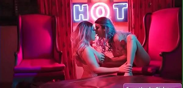  Sexy big tit lesbian hot babes Alexis Fawx, Angela White fucking deep and lick each other near neon lights